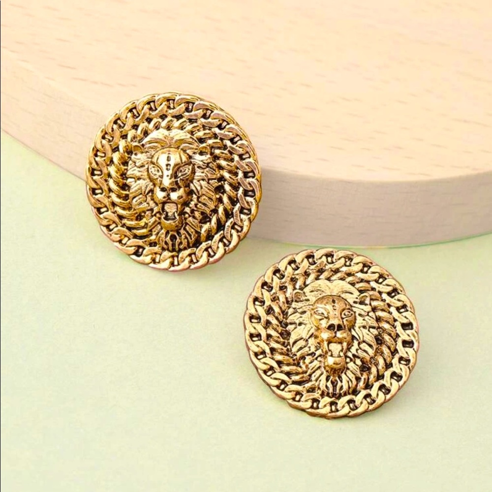 Gold Lion Stud Earrings